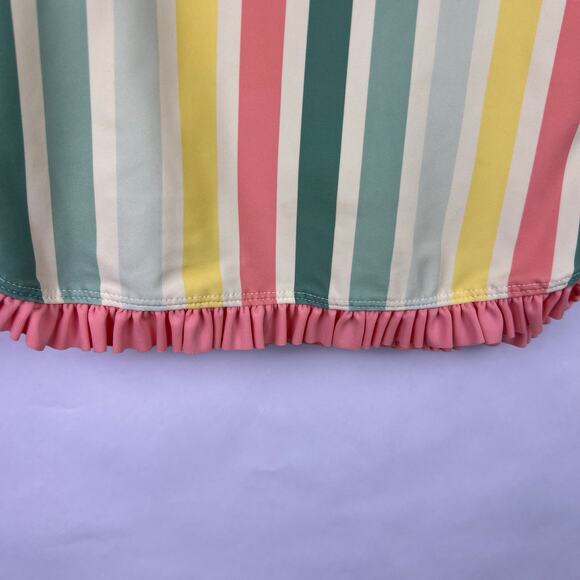 RuffleButts Rainbow Stripe Rash Guard Girls, Ruffle Trim, Swim Top, 2T-3T - Picture 5 of 8